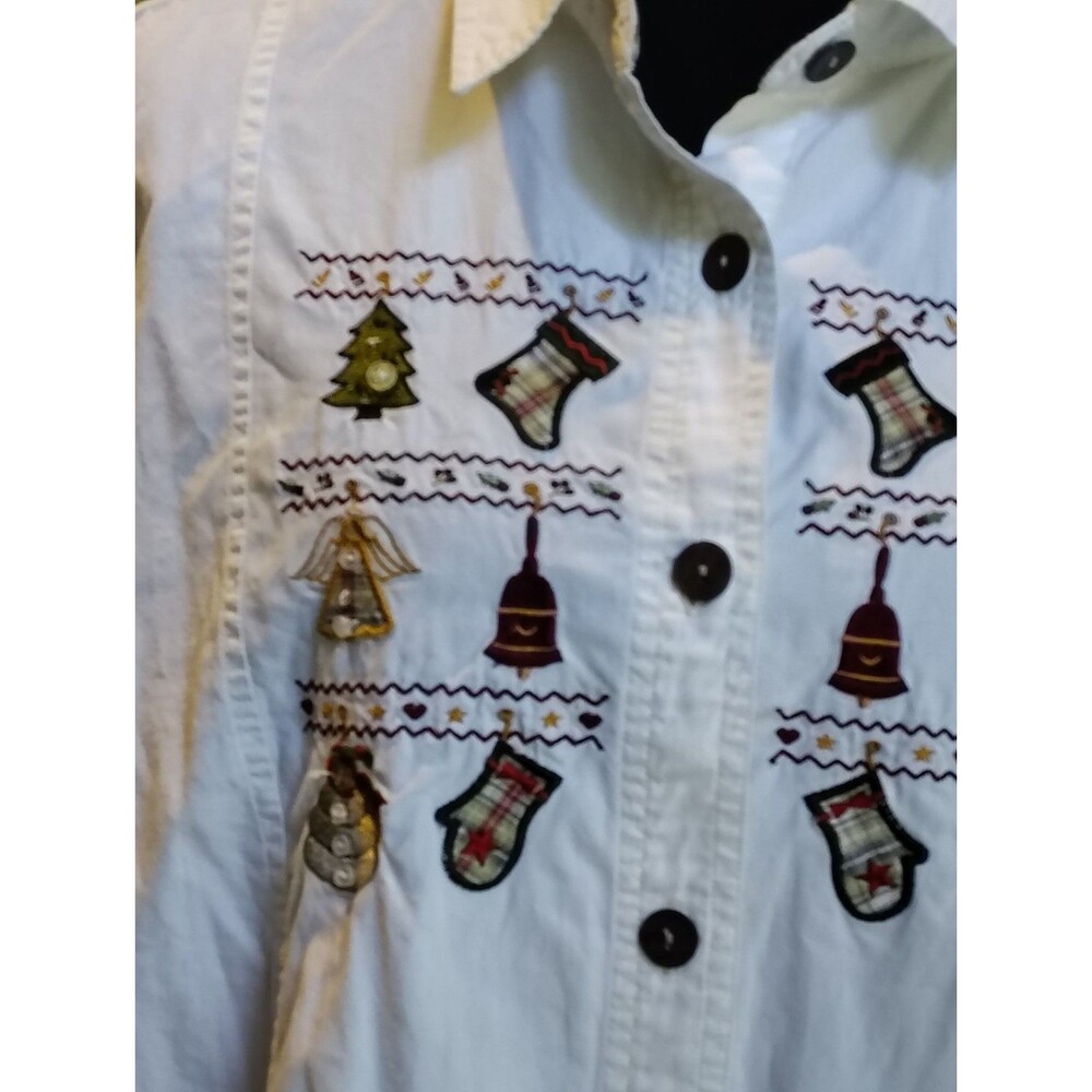 Vintage Woolrich Christmas Holiday Embroidered Button-Down Shirt Women's Large L - Picture 8 of 13